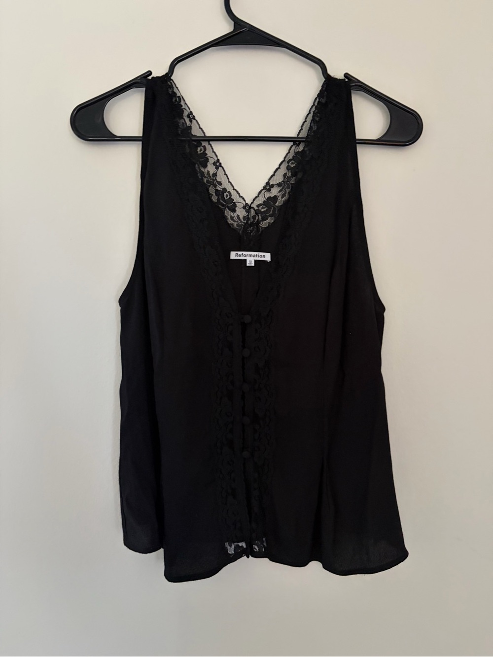 Reformation Cristina Black Lace-Trim V-Neck Silk Tank NWOT